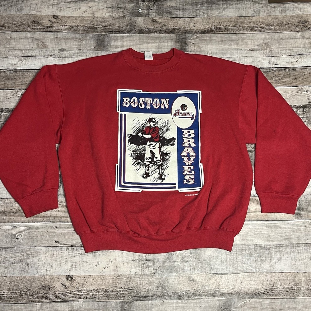 Boston Braves Sweatshirt Size XL Red Vintage 90s Baseball Sportswear
